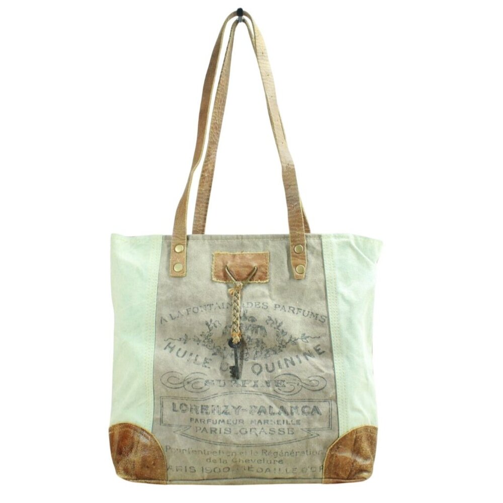 Varna bag Women's Green Gray Cotton Buffalo Leather Top Zip Shoulder Bag